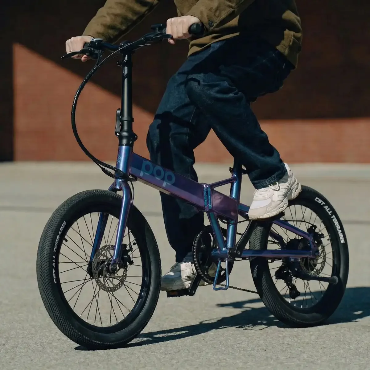 The POP bike parked in the city